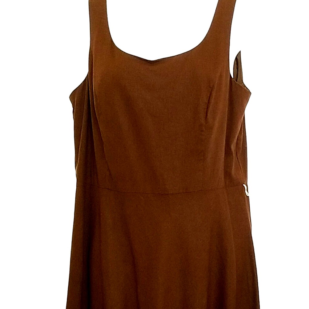 Jessica Howard Vintage Linen Blend Sleeveless Midi Dress Brown Women's M Classic